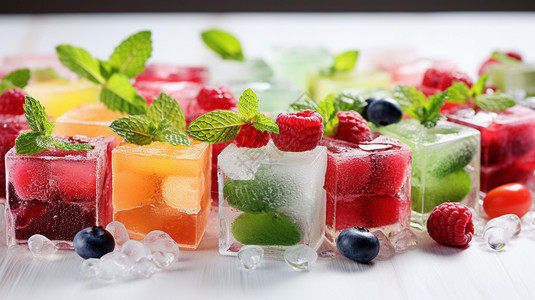 新鲜美味的水果冰块图片