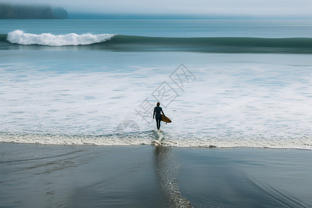 海岸上孤独的冲浪者图片