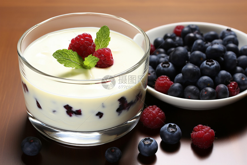 美味的酸奶拌浆果图片