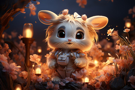 可爱的兔子沉浸在中秋节的欢乐中图片
