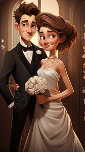 卡通风格新婚夫妇创意插图背景图片