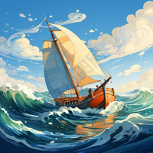 风浪中航行的船只动漫插图图片