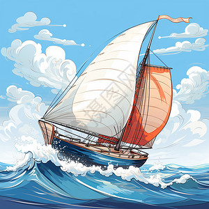 卡通风格风浪中航行的船只图片