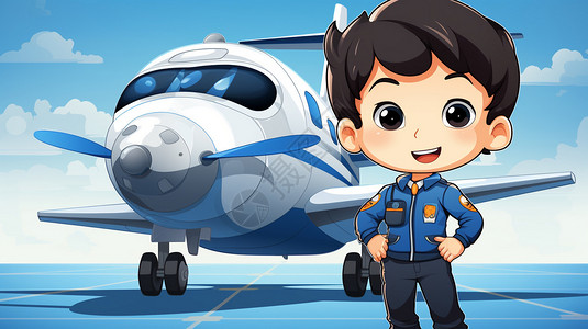 飞机动画素材卡通机场安全员插画插画