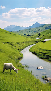 农村草原上放牧的羊群图片