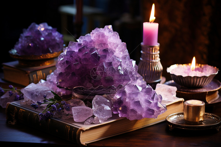 古典书籍上的紫水晶图片