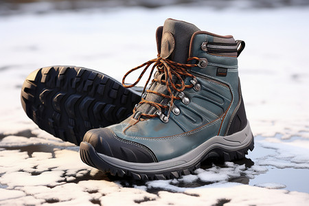 冬季男鞋放在雪地上的男士鞋子背景