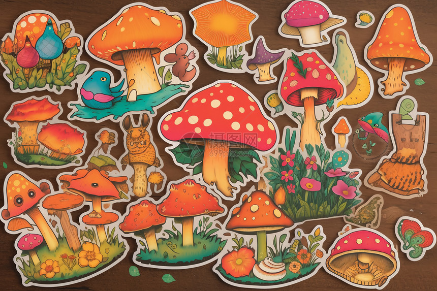 创意艺术的蘑菇贴纸图片