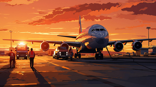 飞机检修机场检修的飞机插画插画