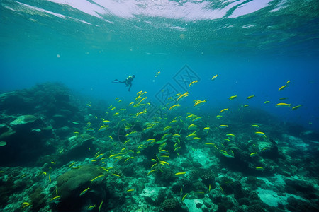 热带海底的鱼群背景图片