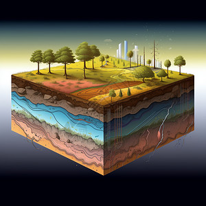 深层地下水艺术创意的土地土壤分层插画