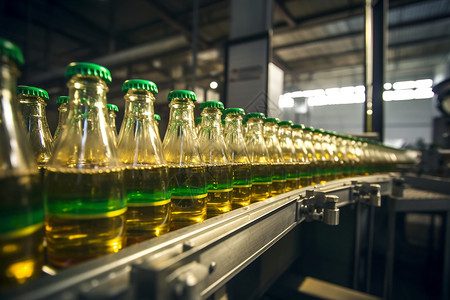 啤酒工业图标工厂车间中的自动化生产线背景