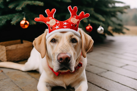 圣诞节装扮的圣诞狗狗背景图片
