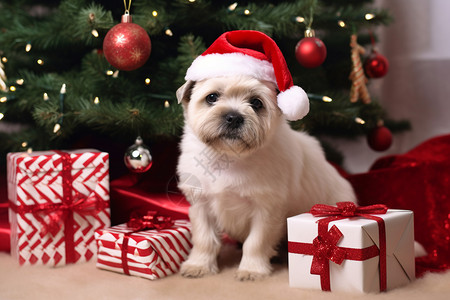 庆祝圣诞节装扮的狗狗高清图片
