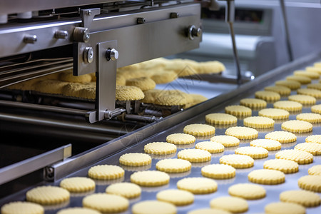 饼干生产工厂生产饼干的流水线背景