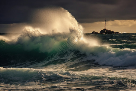 暴雨天气狂风怒号的海浪景观图片