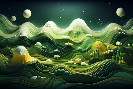 艺术美感的绿色波浪创意插图图片