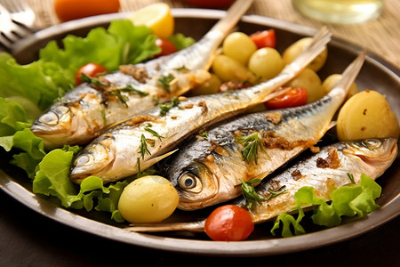 沙丁鱼群传统特色美食的炭烤沙丁鱼背景