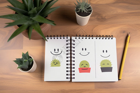 微笑仙人掌盆栽开心微笑的笔记本背景