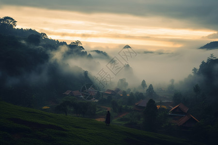 小山里的薄雾景观图片