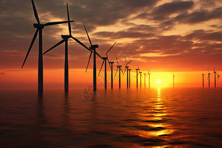 技术生态夕阳下的风力发电背景