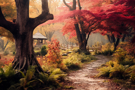 户外旅行的秋天森林公园景观背景图片