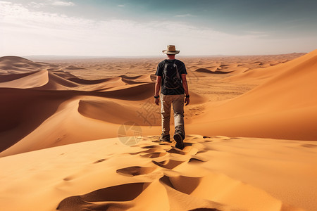 沙漠里徒步的人图片