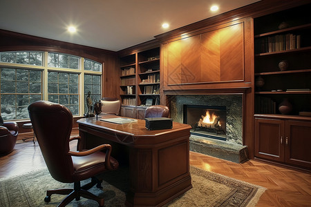 木质装修的豪华办公室场景背景图片