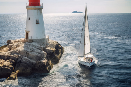 浮动导航岩石旁边的帆船背景