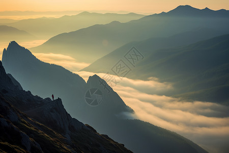 黎明薄雾的山脉图片
