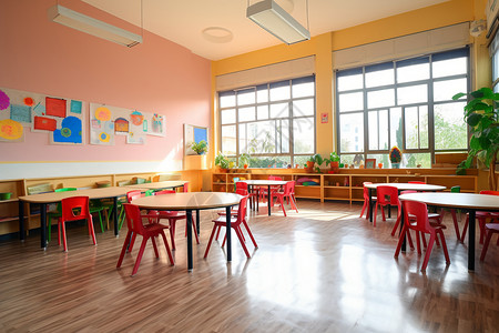 教学场景托管式教学的幼儿园背景