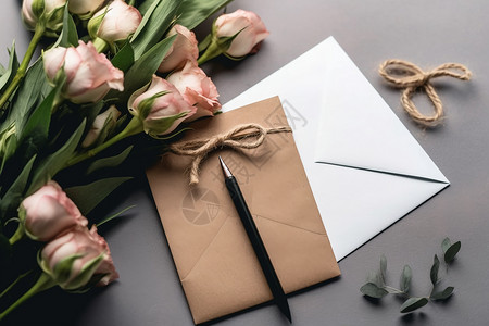 简单的手写贺卡母亲节的浪漫花朵和信件背景