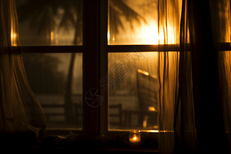 窗户外的落日背景图片