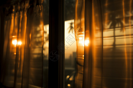 好看的窗帘屋外好看的落日背景