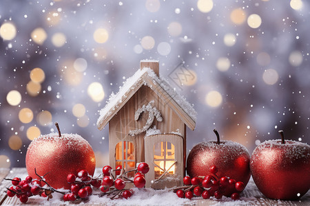 小房子标题装饰圣诞节的各种装饰品背景