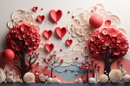 爱心气球装饰浪漫的情人节装饰插画