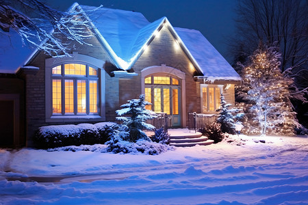 屋子夜景雪后的屋子背景
