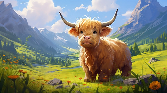 草原上的小黄牛背景图片