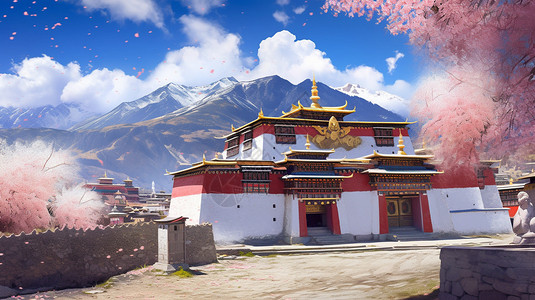 西藏藏族藏族的建筑风格插画