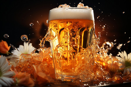 杯子中飞溅的啤酒高清图片