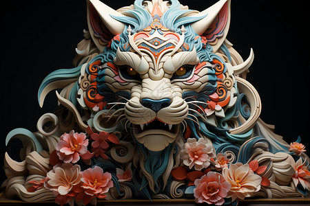 虎年设计的传统虎头背景图片