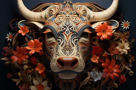 牛年设计的多彩牛头背景图片