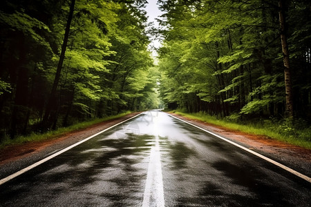 夏季森林中湿滑的道路图片