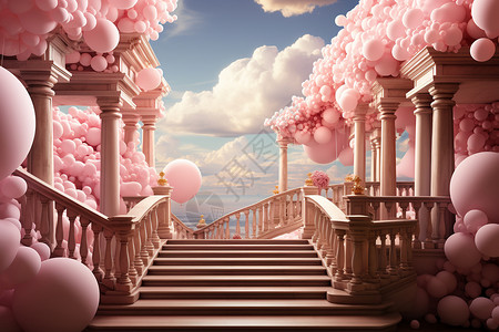 粉红色气球装饰浪漫的气球装饰插画