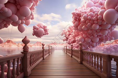 粉红色气球装饰漂亮的气球装饰插画