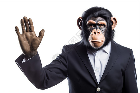 穿西服的猫头鹰挥手的大猩猩商务人士设计图片