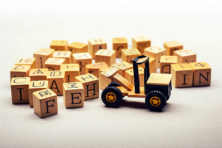 推土机玩具方块上的字母玩具背景
