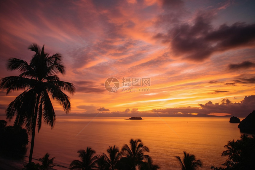 日落时海边的美丽风景图片