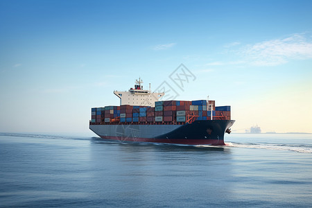 海洋中运输货物的货船图片