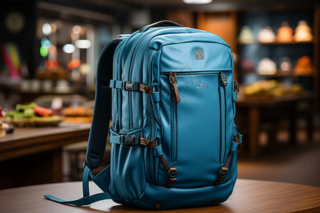 桌面上美观的蓝色背包背景图片